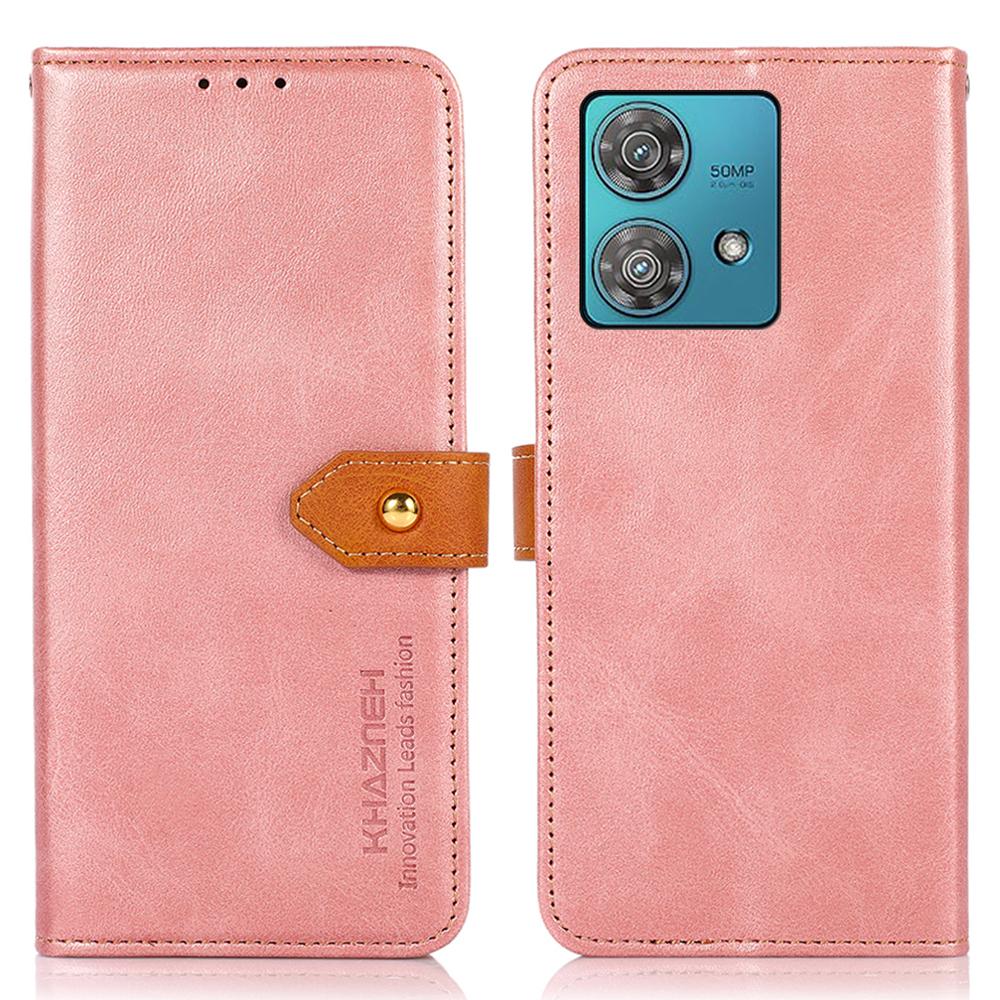 

KHAZNEH Чохол-гаманець з ПУ шкіри для Motorola Edge 40 Neo 5G з підставкою Rose Gold