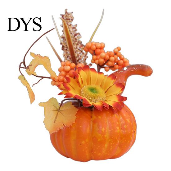 Artificial Pumpkin Ornaments Mini Fall Decoration, Farmhouse Autumn Thanksgiving Foam Centerpiece Faux Pumpkins with Maple Leaves Berries Sunflower
