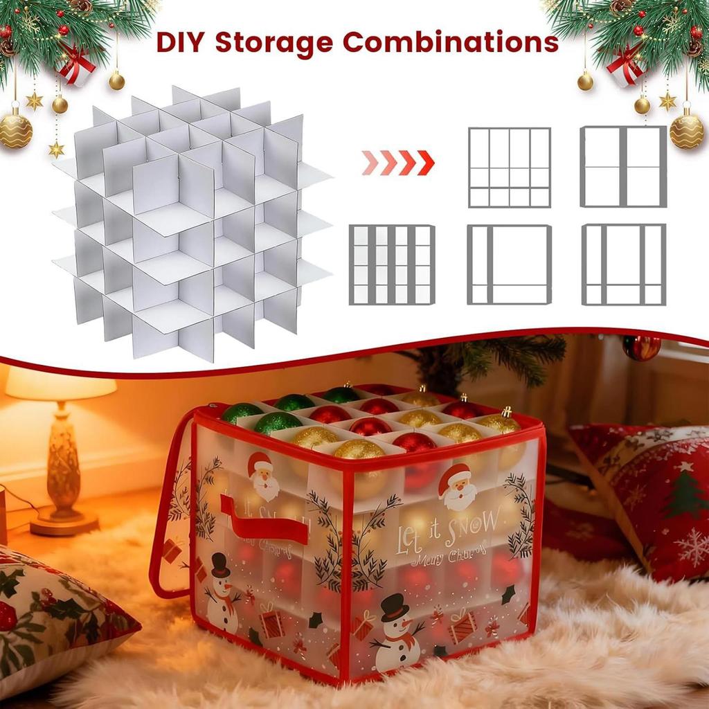 Christmas Ornament Storage Box with Dividers 64 Ball Capacity Zippered Container for Holiday Decor Home Garage Closet Organizer