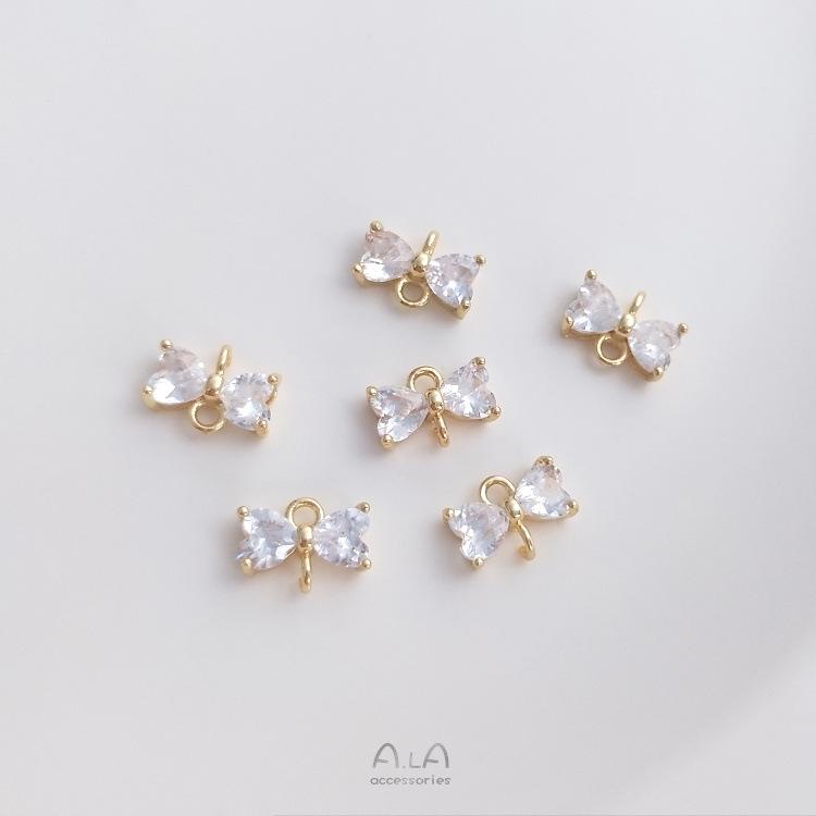 Gold-filled Zirconia Bowknot Bead Pin Pendant with Double-holed Bowtie Charm
