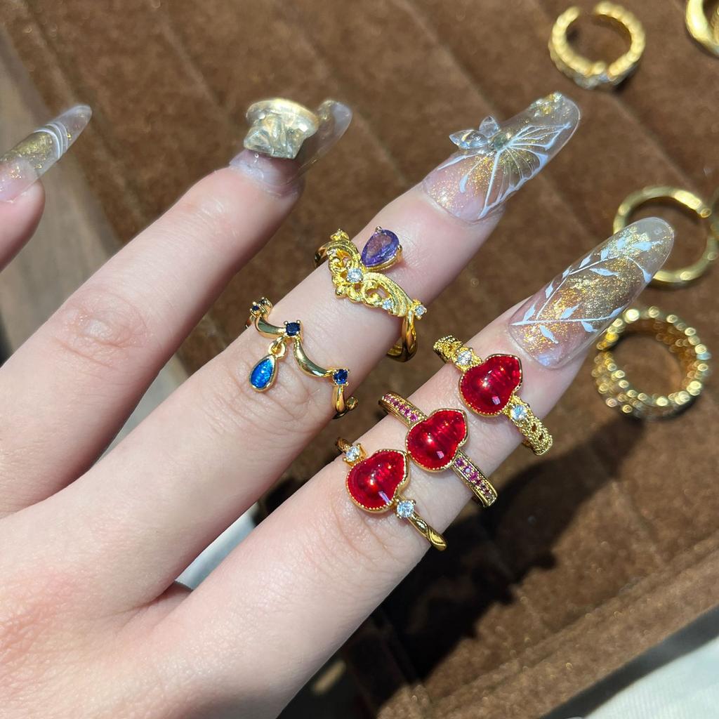 Anillo de Esmalte Vintage Cepillado de Lujo Ligero Rubí Morado Diamante Anillo para Dedo Índice Anillo Apilable Estilo de Uso Accesorios Premium Versátiles