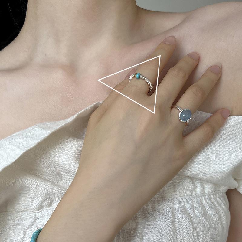 925 Silver Irregular Water Droplets Cross Ring Female Simple Retro Handmade Jewelry