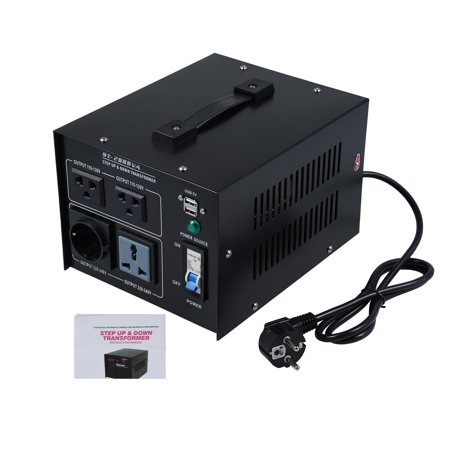 

2000W Voltage Transformer Step Up Down Converter Power Converter 220V to 110V 2x USB Ports High Efficiency Good Heat EU plug 2000w чорний