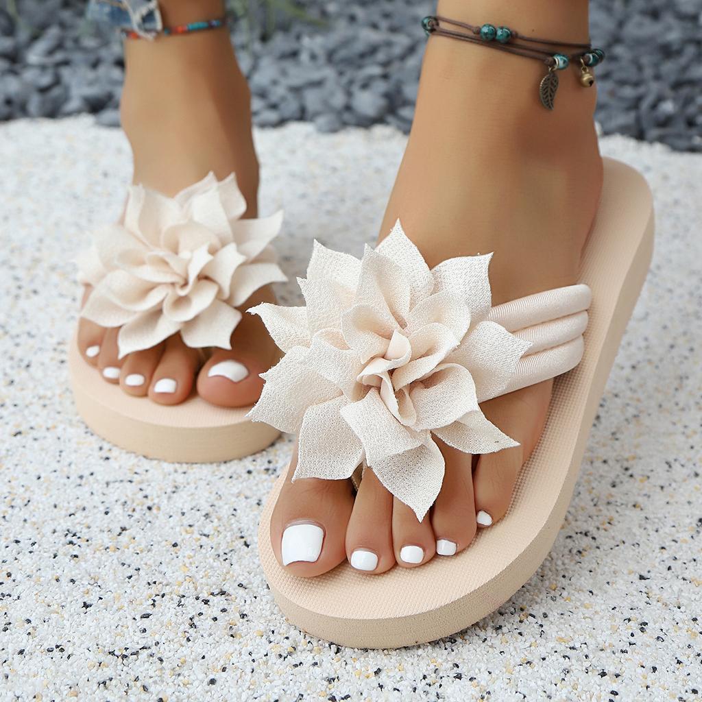 Fashion Comemore 2025 New Women's Thick Sole Slides Flower Decor Comfortable Home Slippers Casual Lightweight Beach Flip Flops Women