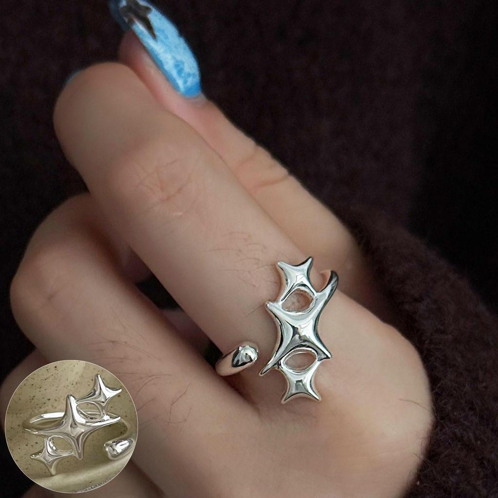 Women's Retro Black Oval Geometric Open Ring - Versatile Fashion Index Finger Jewelry