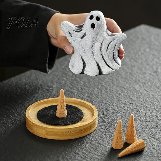 Ceramic Ghost Decor Incense Holder, Halloween Cute Ghosts Scents Burner, Resin Creative Burner Waterfall Backflow Decorative Home Desktop Decoration
