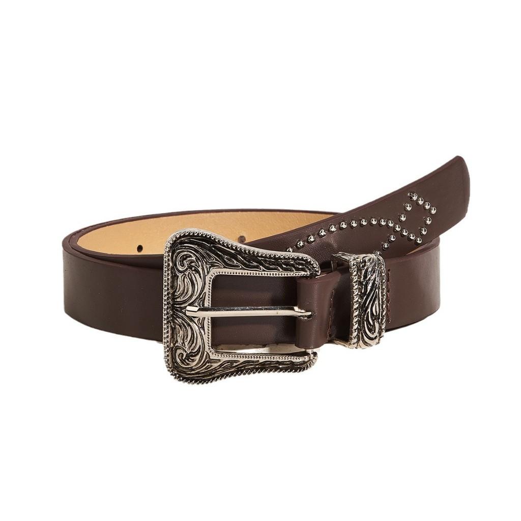 Fashion Punk Wide Belt With Alloy Buckle And Pearl Bead Decoration For Women
