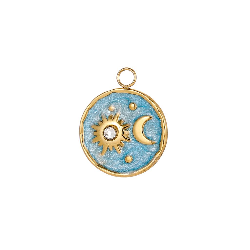 Colorful 18K Gold Plated Oil Drop Stainless Steel Charms Enamel Sun Flower Moon Pendants For Necklace Jewelry Making