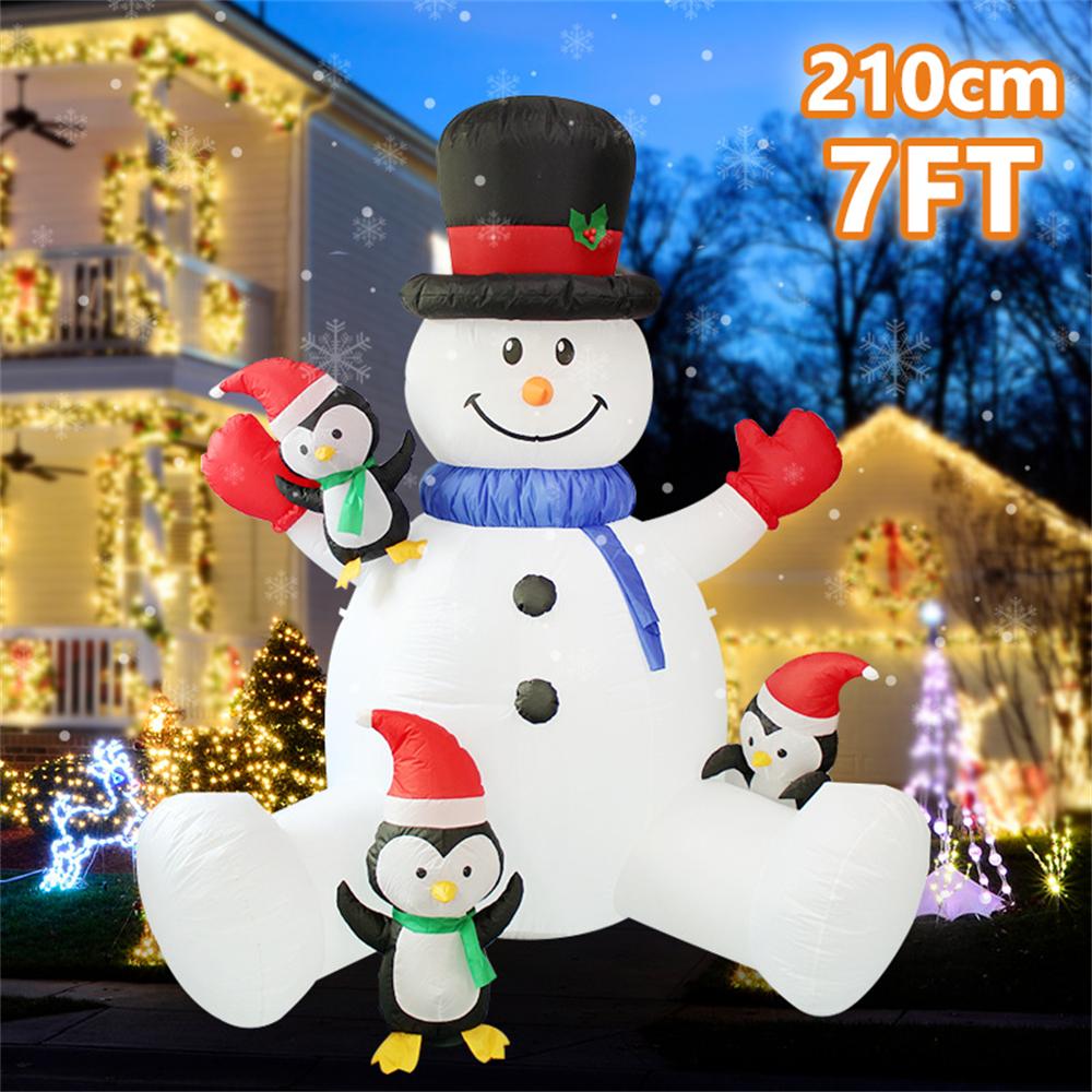 2.1M/7FT Christmas Inflatables Sitting Snowman Penguin Outdoor Model with LED Lights Indoor Outdoor Carnival Xmas Decorations