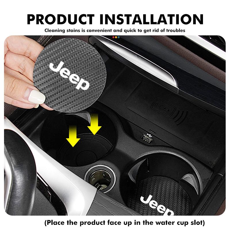 AKI2 For Jeep 2Pcs Car Coaster Water Cup Anti-slip Pad Mat Cherokee Patriot Liberty Wrangler JK JL Commander