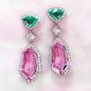 Huitan Personality Irregular CZ Dangle Earrings for Women Green/White/Pink Stone Aesthetic Lady's Earrings Party  Trendy