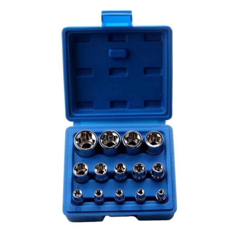 14Pcs E Type Star Female Bit Socket Set Wrench Socket Hexagonal E4-E24 for Home DIY Metalworking Auto Repair Tool