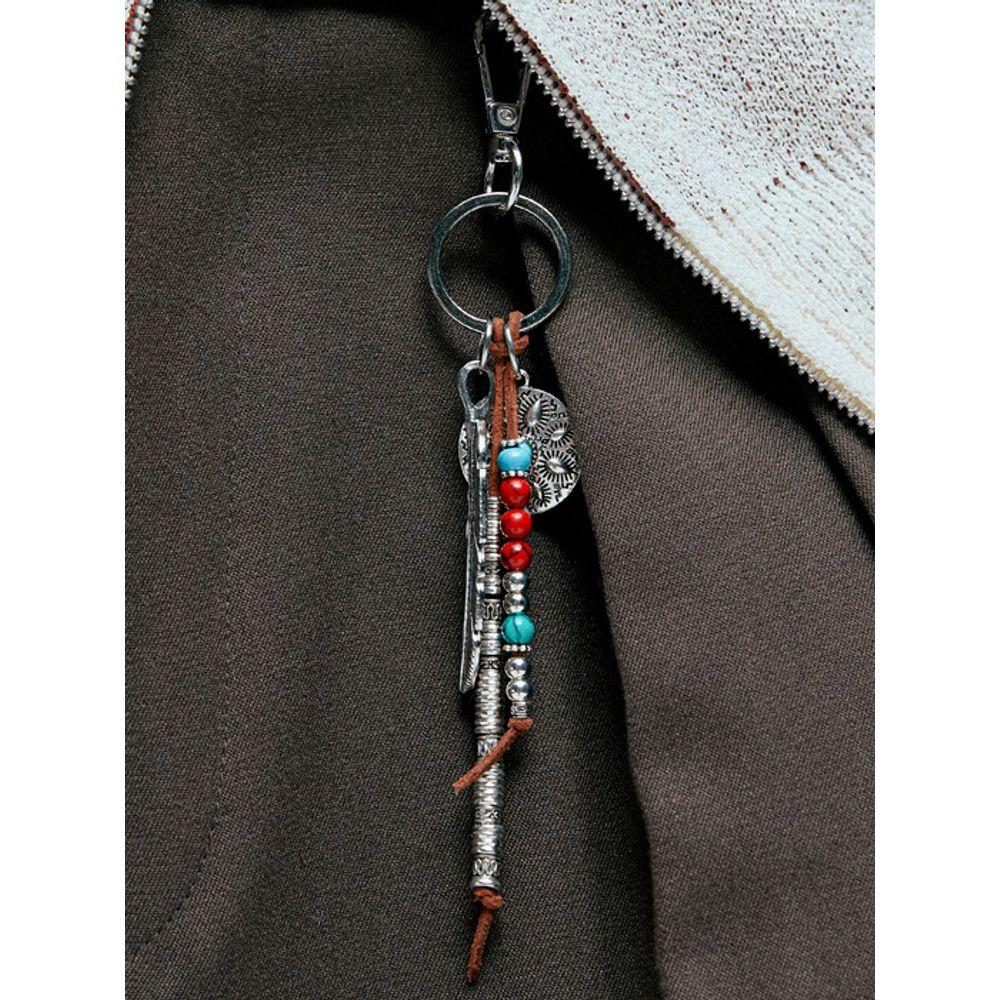 KND navajo feather & beads keyring brown