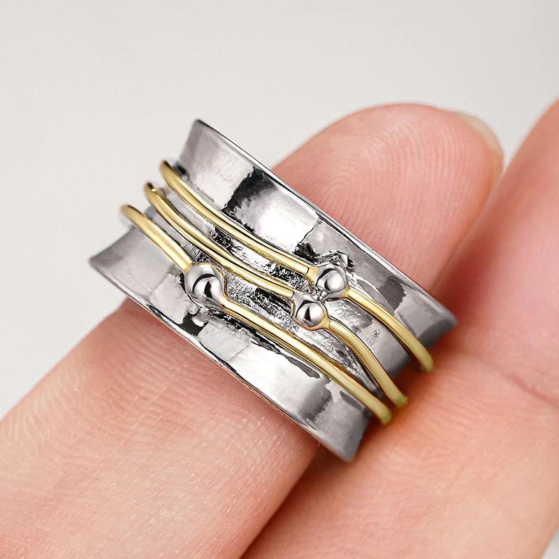 Huitan Elegante Schlichte Ringe mit zweifarbigem Design Zarte Vielseitige Fingeraccessoires Schickes Temperament Täglicher Damenschmuck 10 beige