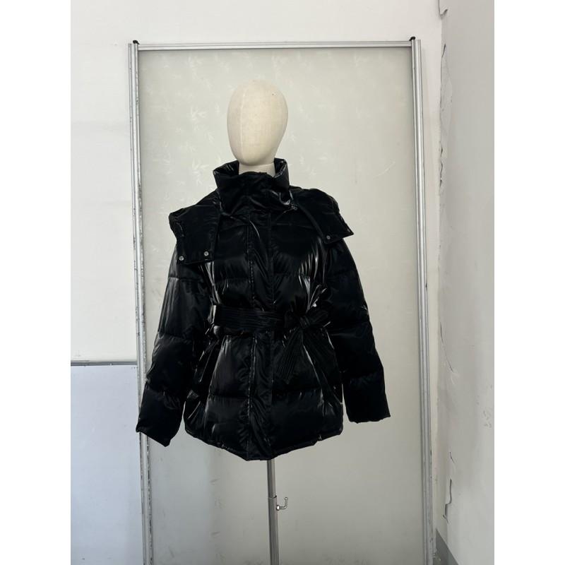Womens Hooded Down Jacket Slim Fit Warm Shiny Reflective Strap Coat Fall Winter Daily Outdoor Commute