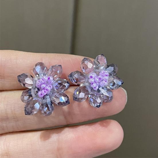 1 Paar baumelnde Ohrringe, einfache geometrische Ohrstecker mit lila Blumen und Herzen