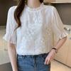 Sommer Frauen Tops Kurzarm Weiß Spitze Chiffon Hemd Mode Neue 2022 Süße Oansatz Bluse Frauen Kleidung J147