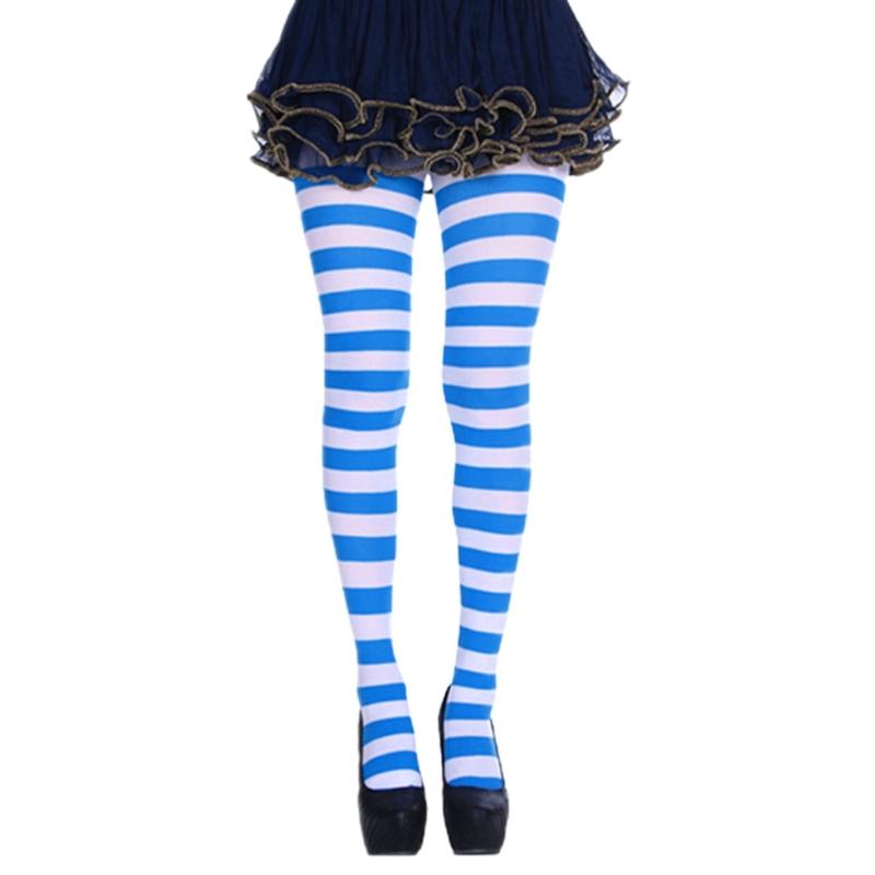Damen Mehrfarbige Gestreifte Strumpfhosen Ganzkörper Mit Fuß Hohe Taille Leggings Elastische Lange Strümpfe Strumpfhosen für Karneval