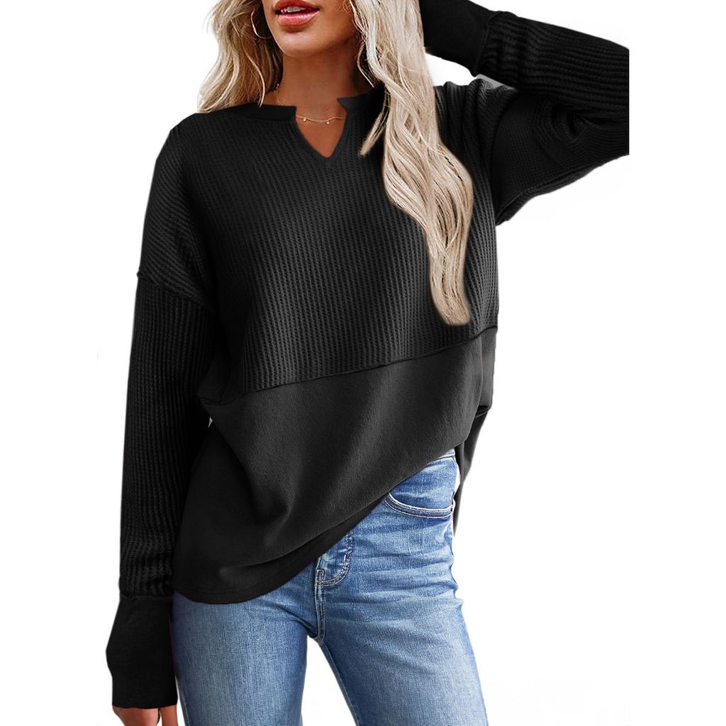 IHUASU Autumn Winter Women's Casual Shirt Solid Color Long Sleeve Splicing Solid Color Loose Hoodie Women On