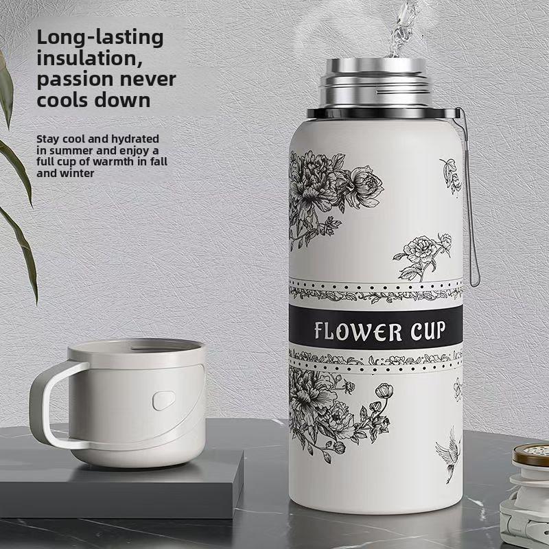 Flower Insulated Travel Mug With Leak Proof Lock For Office And Outdoor Use