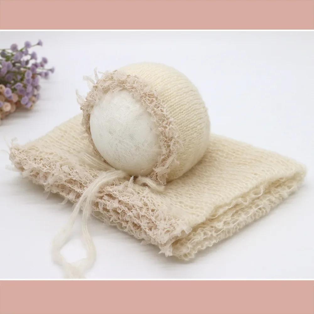 

Newborn Full Moon Photo Props - Baby Art Clothing Wrapping Cloth/Hat Mohair Lace Yarn Practical for Baby Photography Sessions