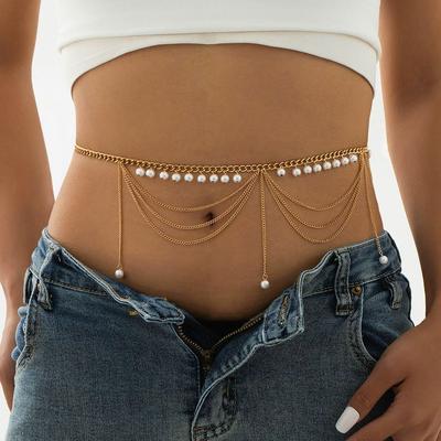 Modetrend literarisches Designgefühl elegante Frau Metallquaste künstliche Perle Perlenanhänger Damen-Hüftkette