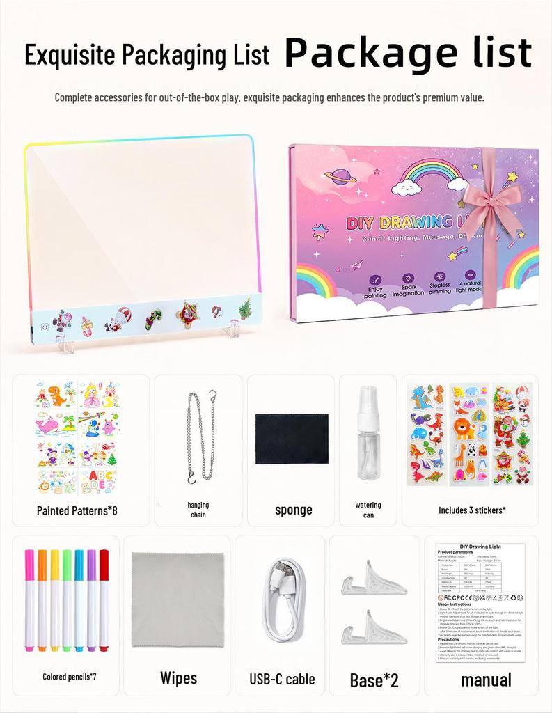 Rechargeable Luminous Acrylic Graffiti Drawing Board - Erasable Artboard for Birthday & Christmas Gifts