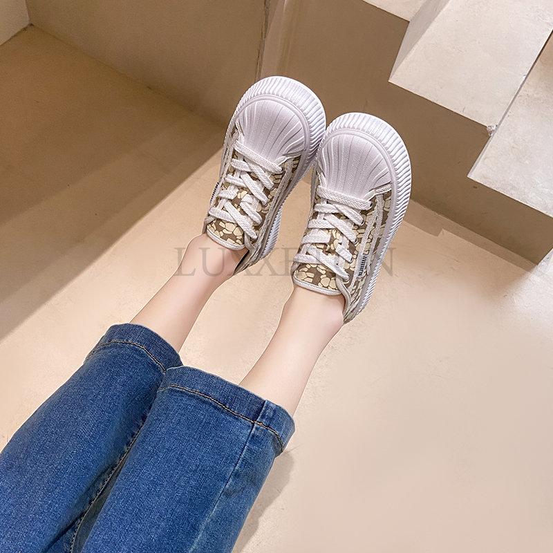 Fashion Sneakers Shoe Women Flat Leopard Vulcanize Causal Canvas Shoes Ladies Lace-up Breathable Walking Shoes Tenis Feminino
