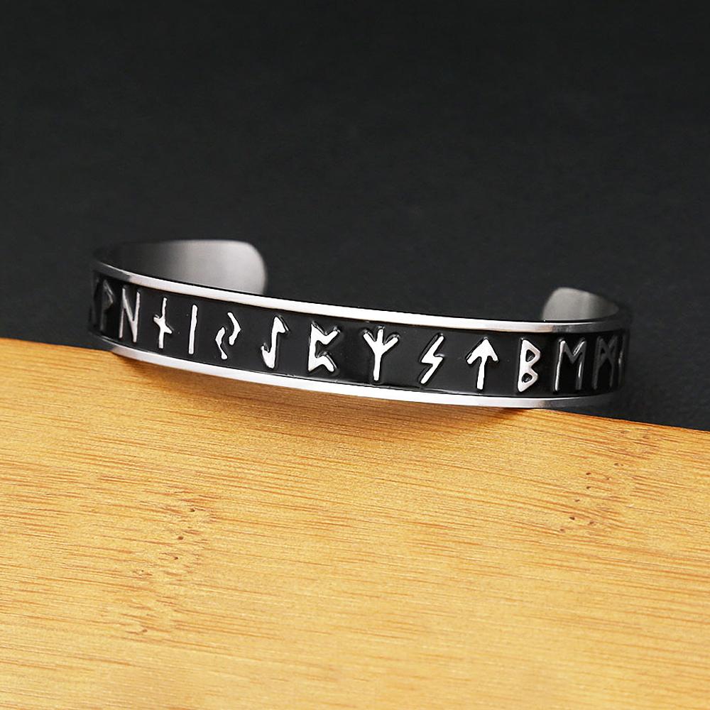Vintage Nordische Wikinger Runen Einfaches Armband Für Männer Frauen 316L Edelstahl Öffnbares Armreif Armbänder Amulett Schmuck Geschenke
