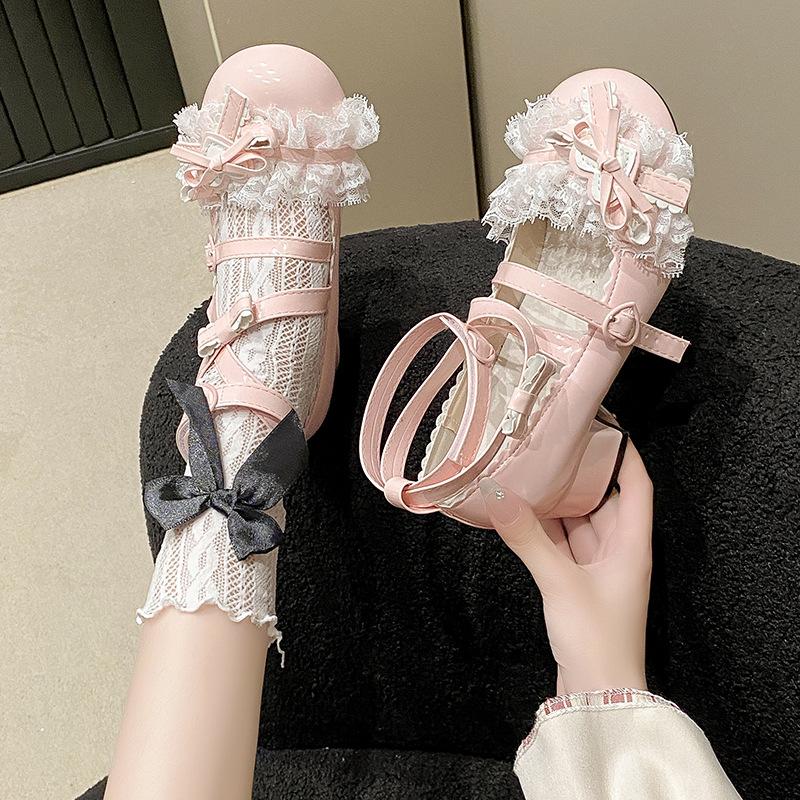 Spring New Round Head Thick Sole Mary Jane Small Leather Shoes Lolita Bow Design Sense Single Shoes