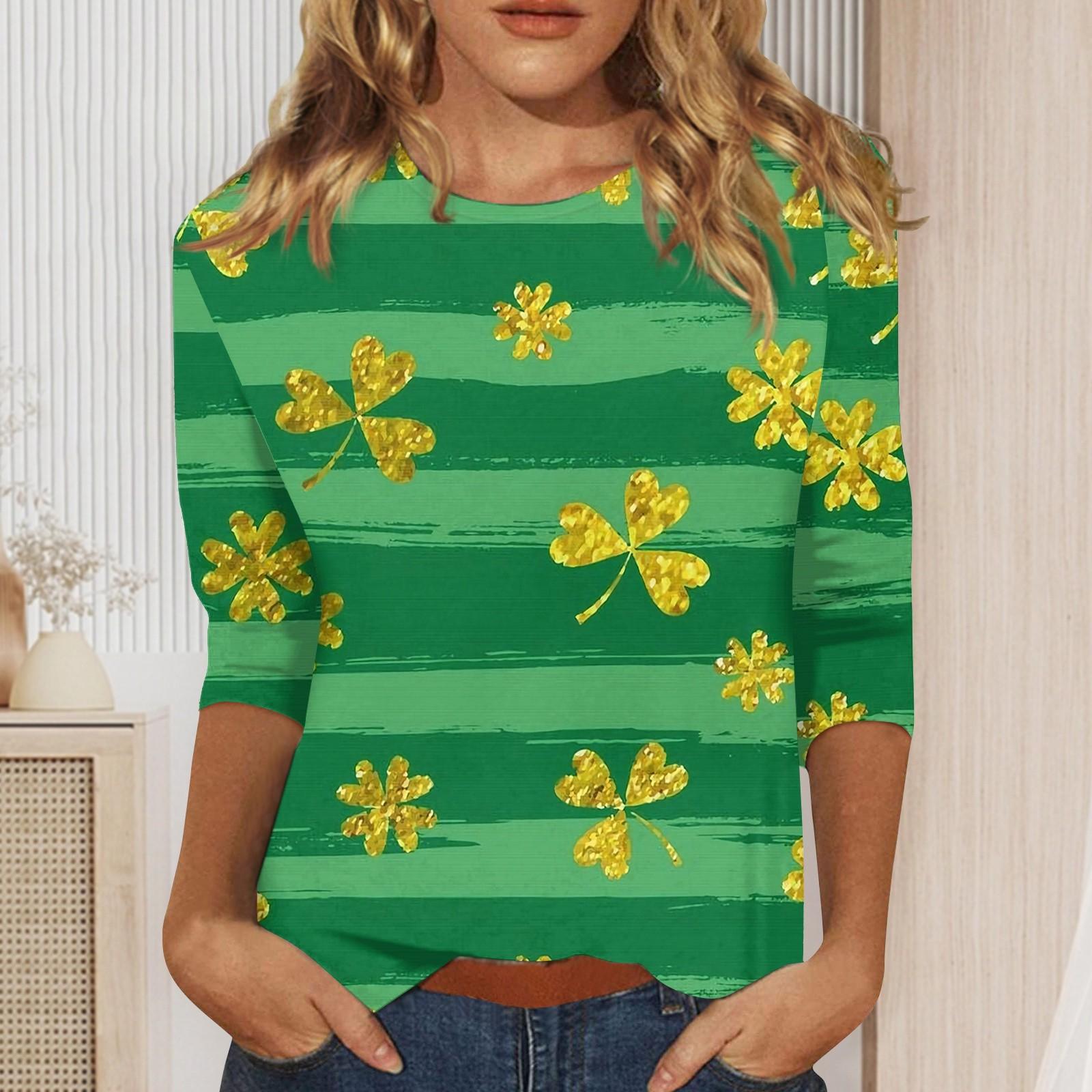 

Сорочки з рукавом 3/4 для жінок St. Трійники з принтом до Дня Святого Святого Патріка Блузки Повсякденні топи великих розмірів Пуловери XL