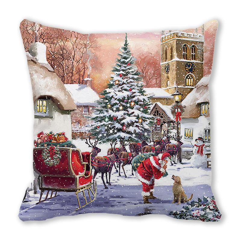 New Year Merry Christmas Santa Claus Print Pattern Cushion Cover for Home Decoration Square Pillow Cover 45x45cm