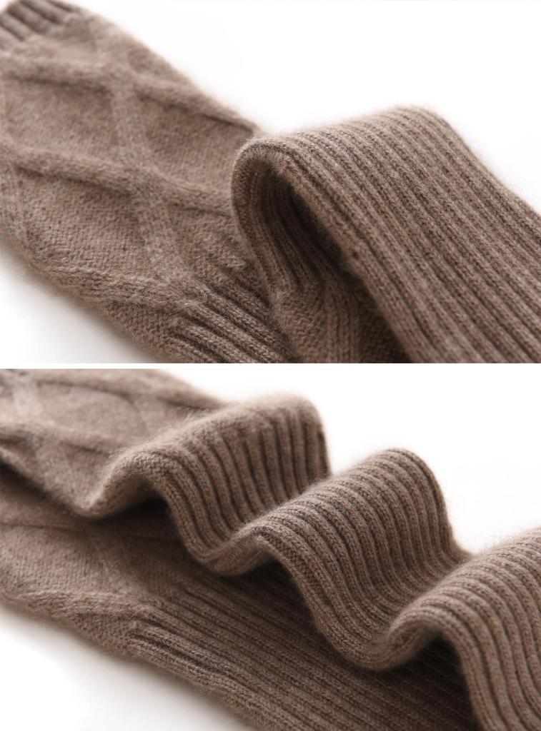 Women's 100% Pure Cashmere Cable Knit Half-Finger Gloves - Warm Long Wrist and Arm Protection
