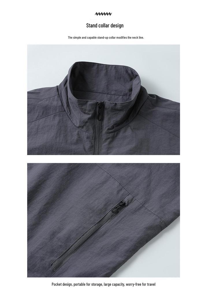 Men's Lightweight Spring/Autumn Sun Protection Jacket, Stand Collar, Loose Fit, Breathable, Plus Size for Middle-aged and Elderly