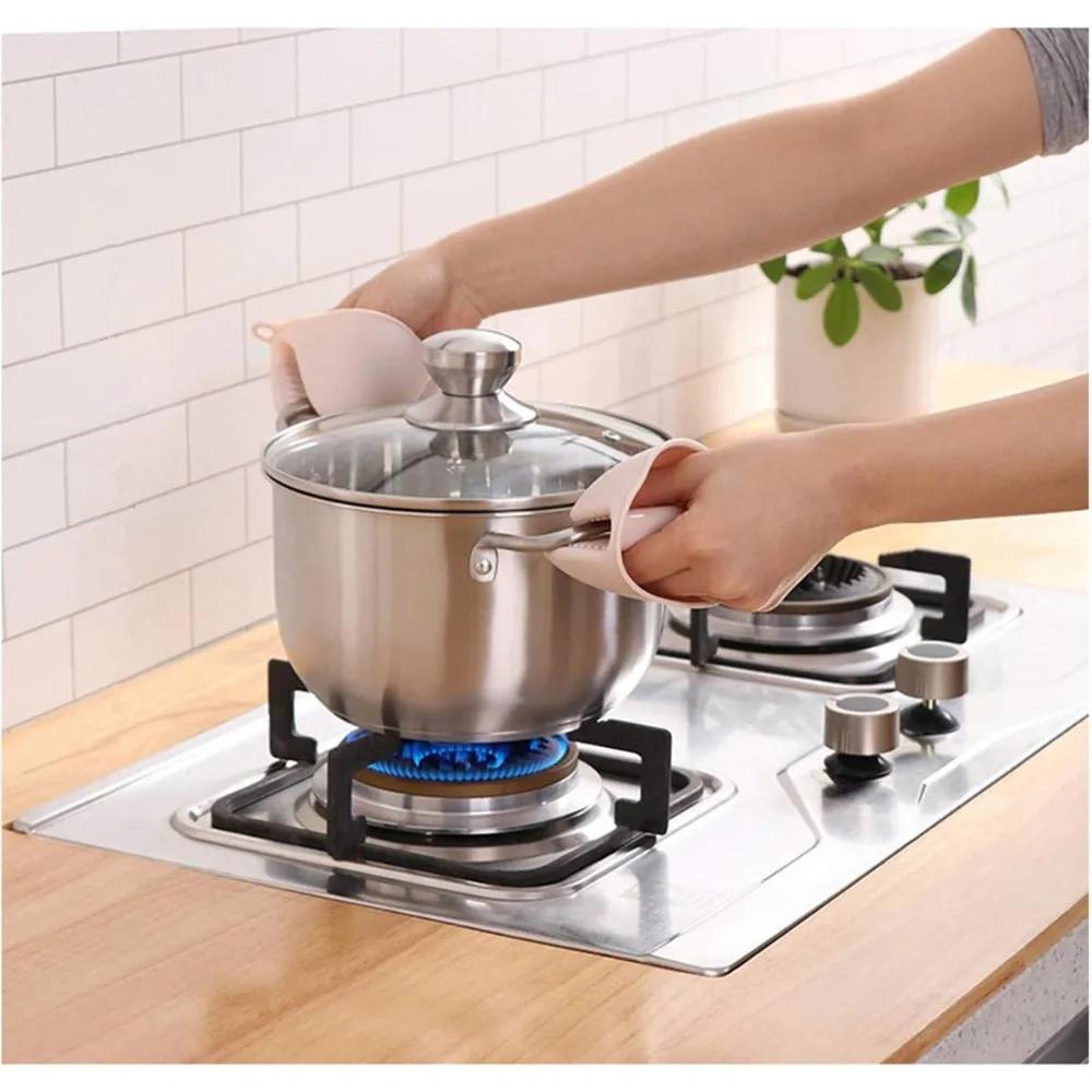 2 Pack Kitchen Gloves Oven Silicone Gloves Heat Resistant Anti-Scalding Non Slip Pot Clips BBQ Gloves Kitchen Cooking Baking