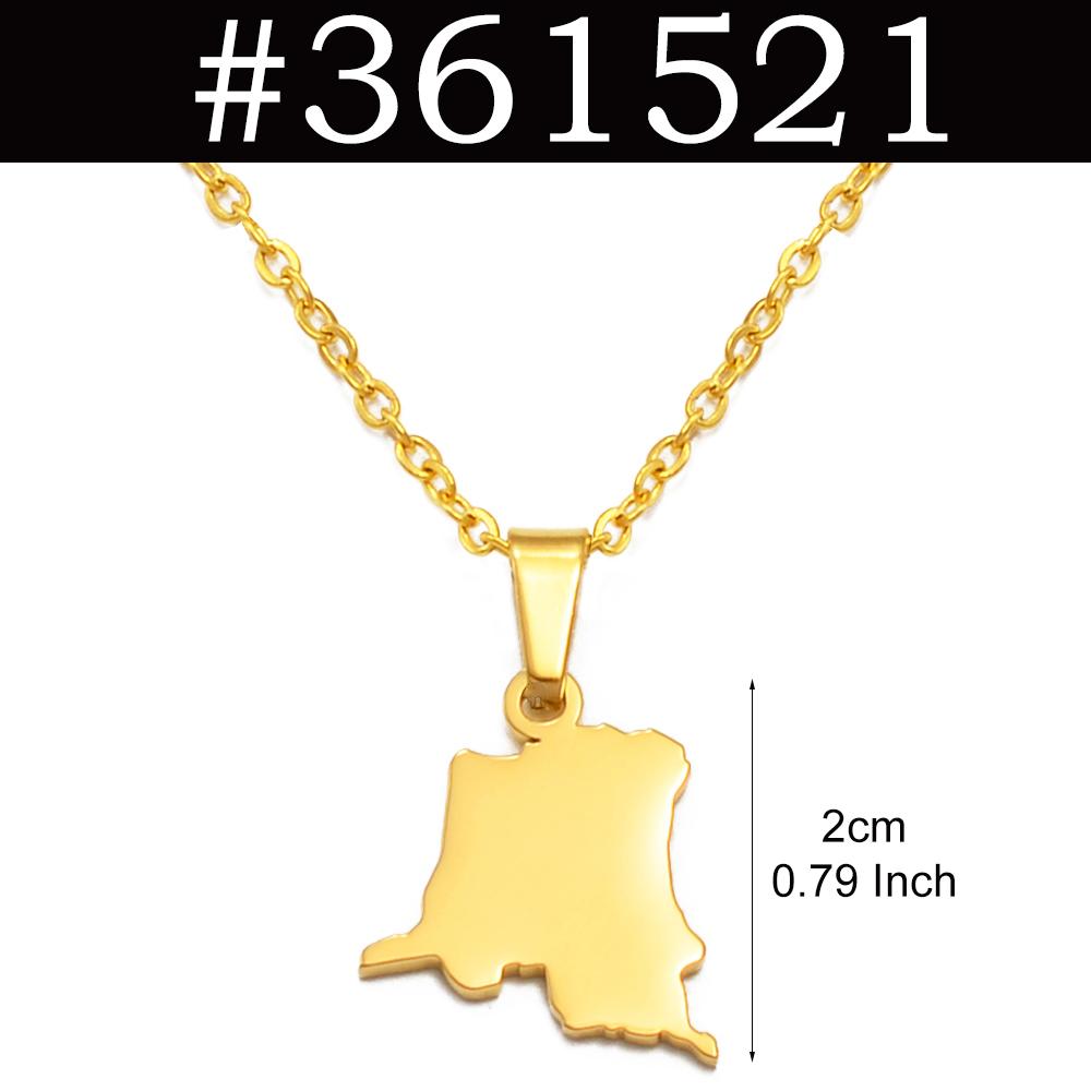 Anniyo Guadeloupe Africa Congo Morocco Angola DRC Congo Martinique Maps Pendant Necklaces for Women Jewelry @361521 45cm or 17.7 Inches