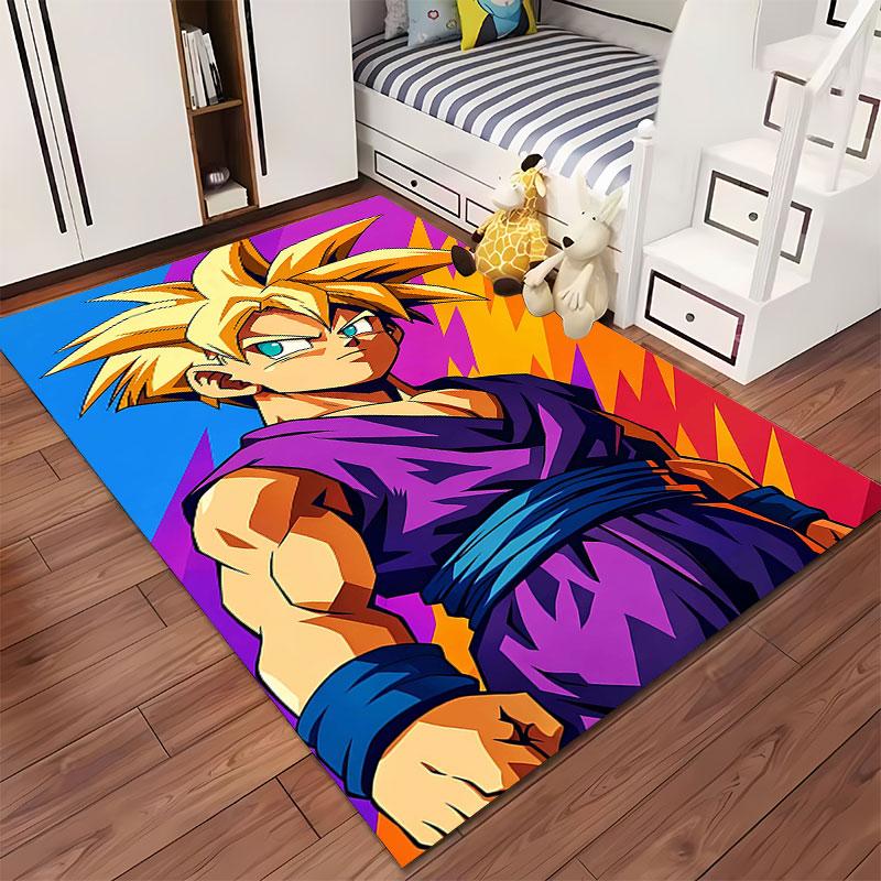 Anime Warrior on Vibrant Carpet suitable as a non-slip mat for the living room or bedroom sofa