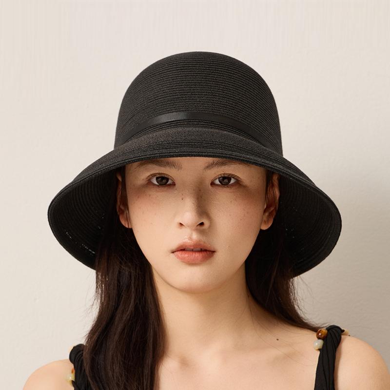 

Соломенная шляпа Женская летняя шляпа от солнца Пляжный отпуск Защита от солнца Рыбацкая шляпа чёрный