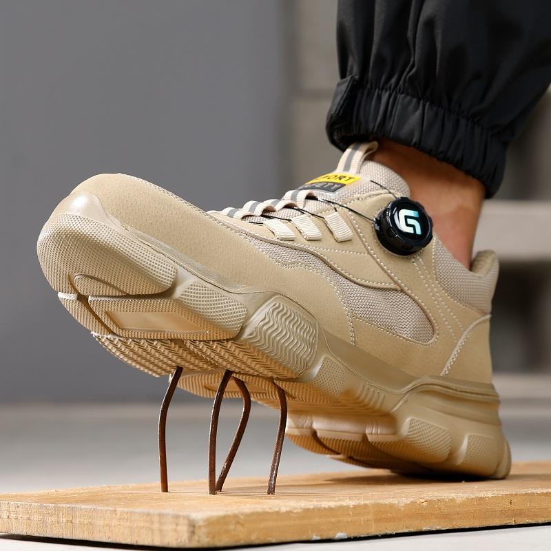 Summer Men Safety Shoes Breathable Work Sneakers Steel Toe Shoes Rotating Button Indestructible Shoes Light Protection Shoes