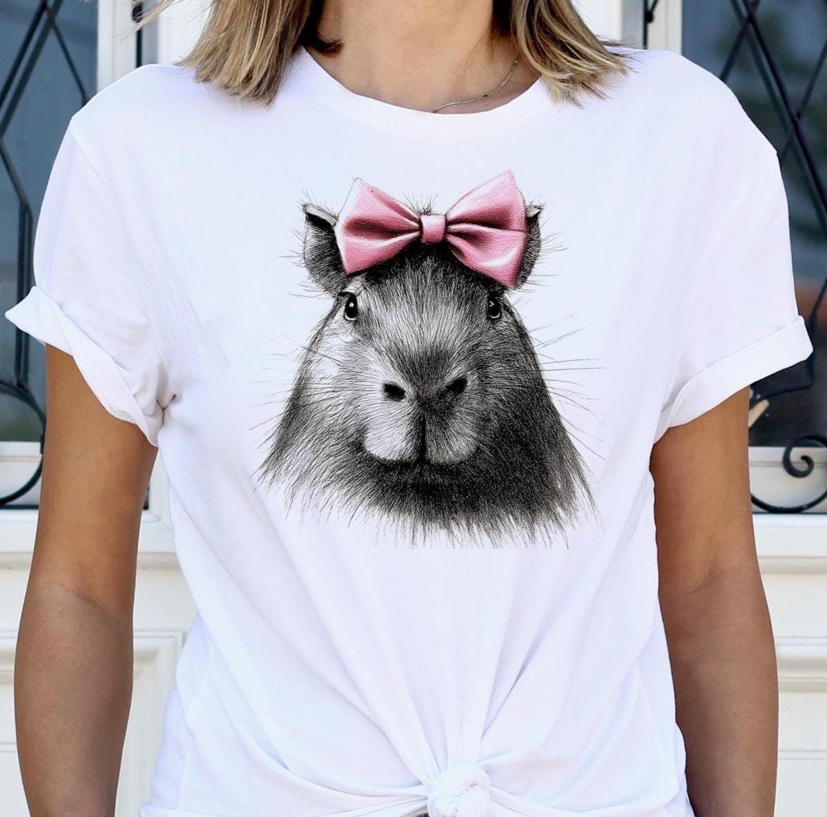 Cute Capybara Shirt with Pink Bow | Capybara T-Shirt Mens Womens Tees Top for Animal Lovers | 4XL