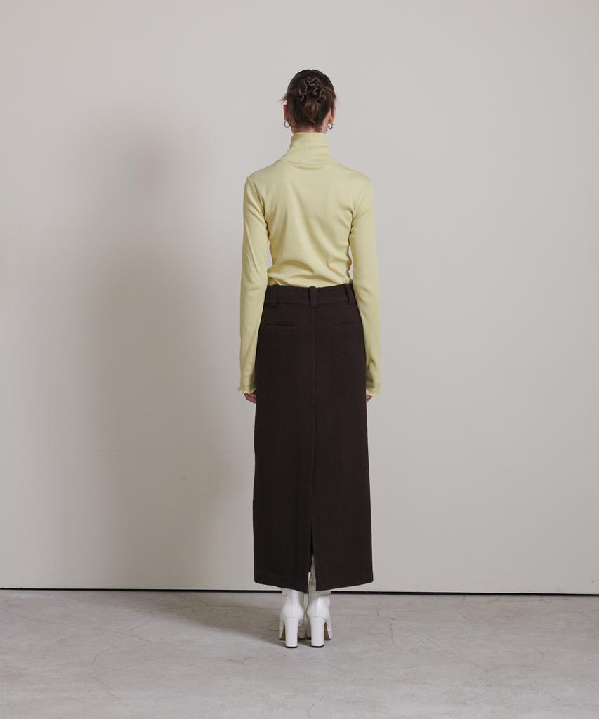 Eonmyuteu Semi Low Waisted Maxi Wool Skirt (Brown)