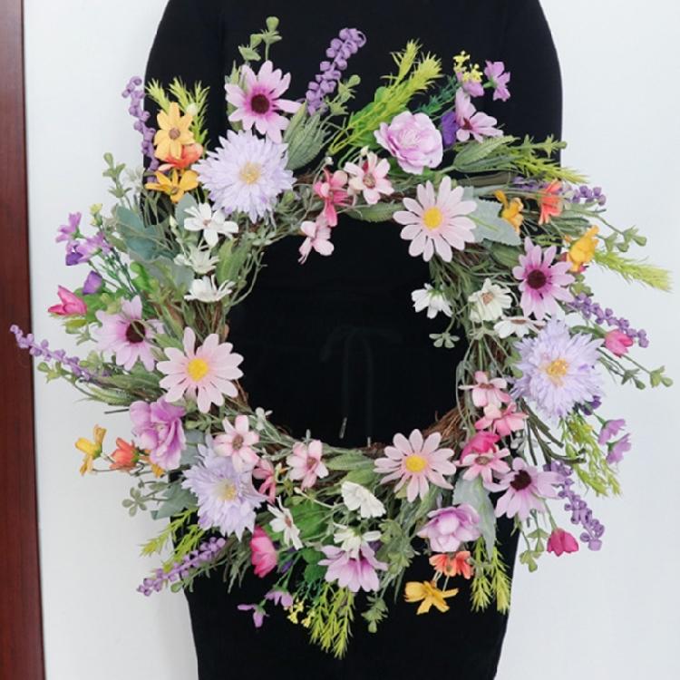 Artificial Flower Wreath Spring Festival Wreath Artificial Flower Wreath for Front Door Hallway Garden Farmhouses