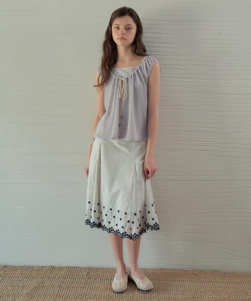 Aueonoseuteljia Prairie Flower Stripe Embroidered Skirt_Ivory(Ob6Sk07)