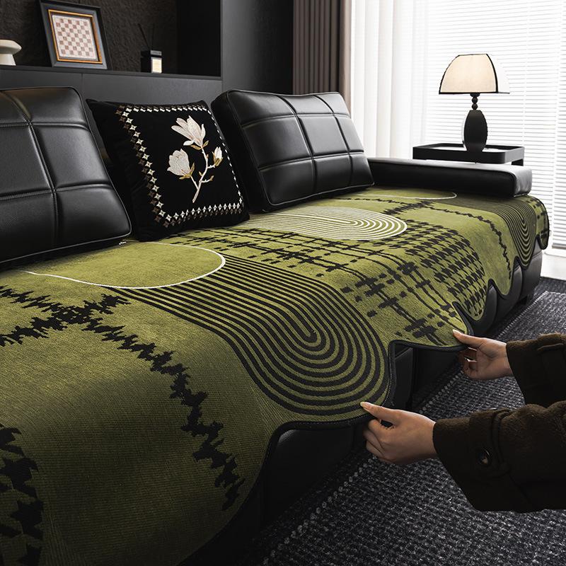 

New Four-Season Universal High-End Special-Shaped Sofa Seat Cushion Cover Cloth Straight Row Leather Sofa Cushion One Piece Non-Slip 90*90cm