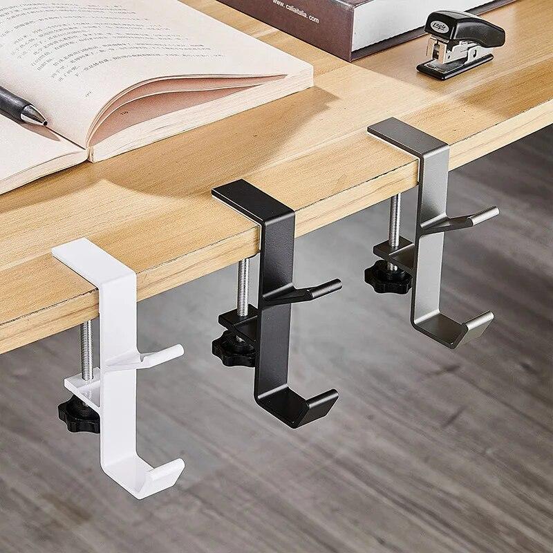 Desk Hook & Bag Holder - Clamp-On Mount For Backpacks, Headphones & More, Adjustable Black Hook