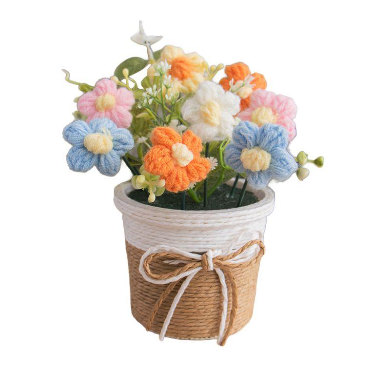 Hand Woven Potted Crochet Artificial Flower Desk Decoration