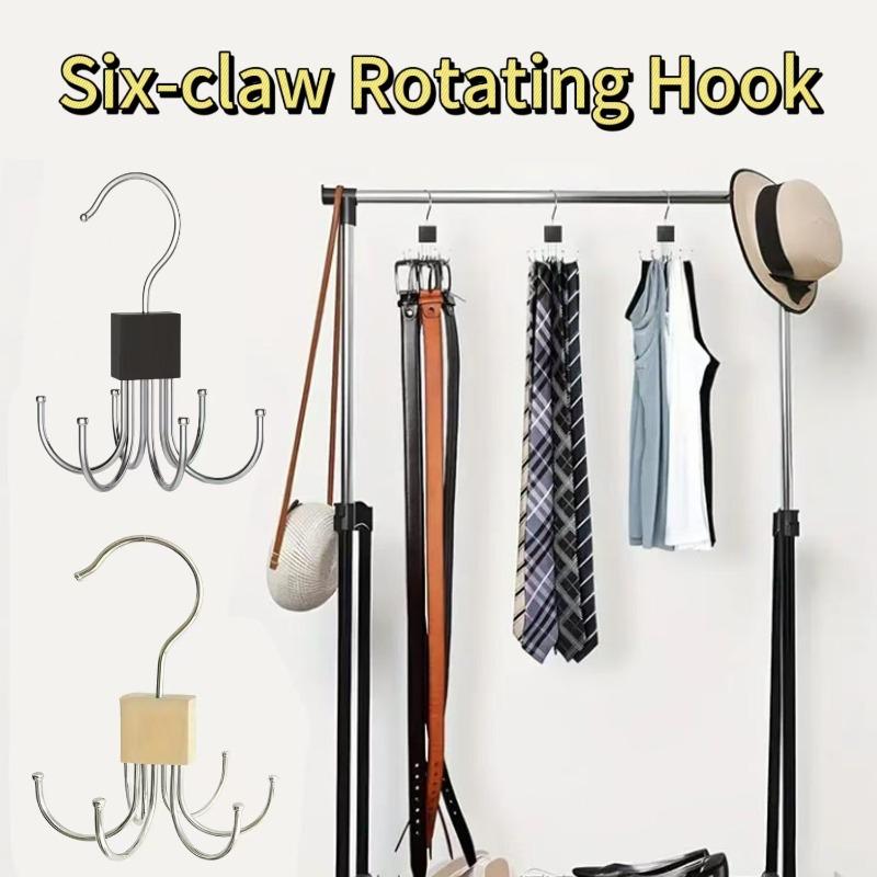 1/2/3pcs 360° Rotating Storage Hanger Hook Multi-Claw Bag Metal Belts Rack Multifunctional Hook Wooden Organizer For Bras Ties