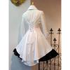 Abito Gotico Vintage in Due Pezzi con Ampio Revers e Fiocco in Vita Irregolare