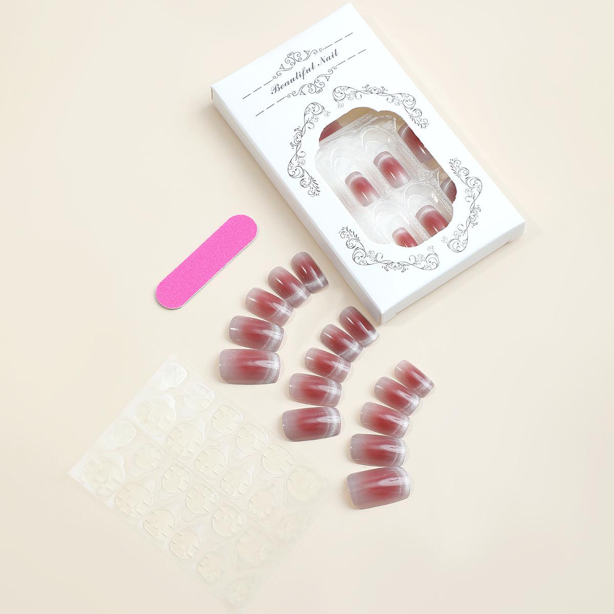 

Blush Gradient Cat Eye Detachable French Fake Nails Art Patches