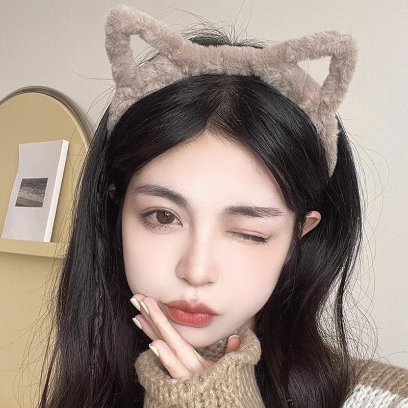 Hairband Kitten Ears Leopard Pattern Furry Plush for Halloween Cosplay Makeup Wash Face Stage Play Hair Hoop